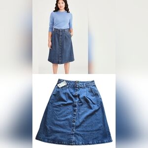 Retro Dockers Denim Midi Skirt NWT – Button, Size 32, Sustainable Cotton Preppy
